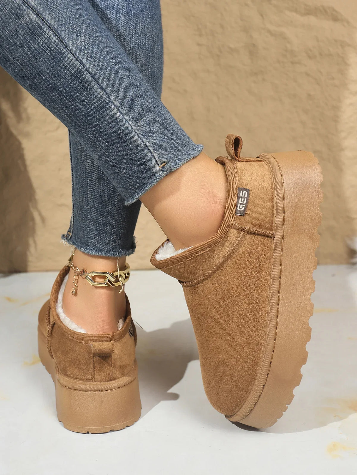 Snow Boots for Women 2026 Winter New Cashmere Warm Thick Soles Without Heel-covered Hair Half Slipper Cotton Shoes for Women