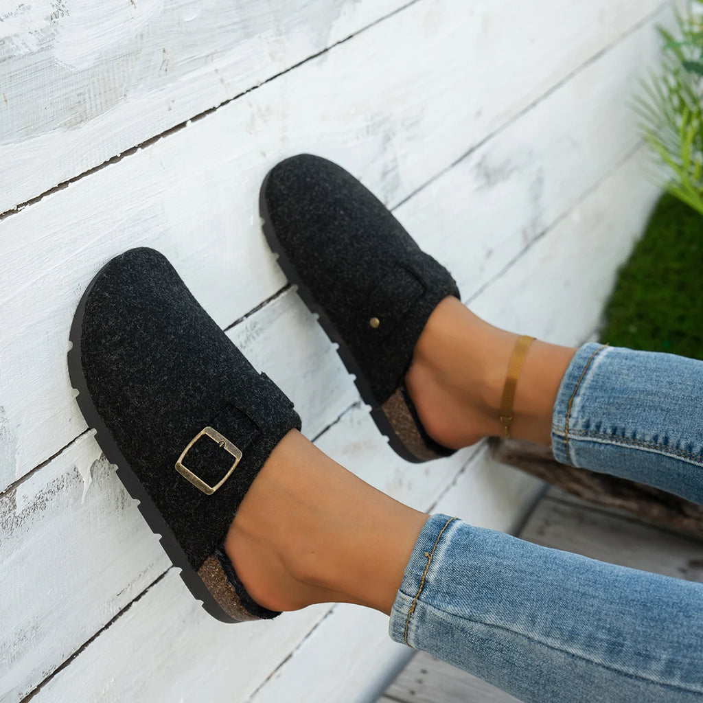 Women's Winter Casual Soft Comfortable Warm Anti-Slip Slip-On Plush Slippers Covered Toe Home Slippers