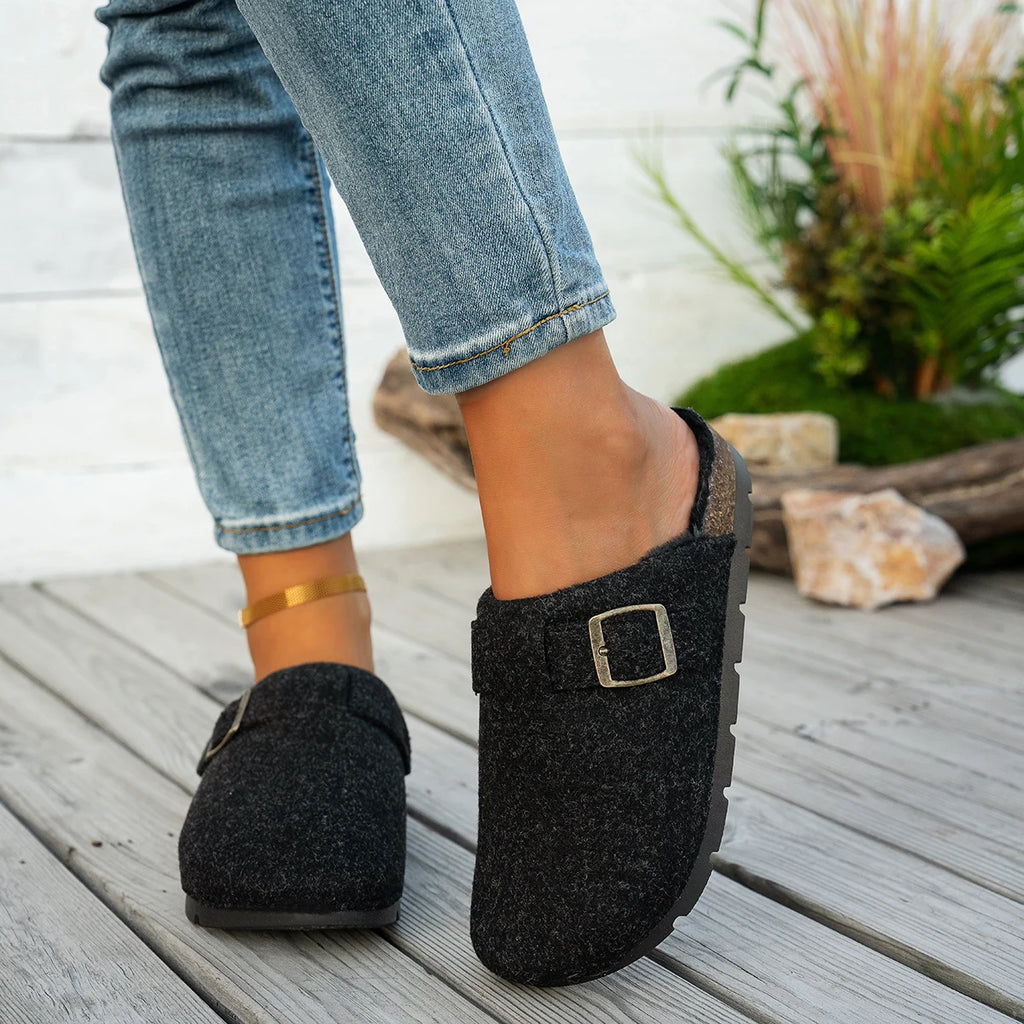 Women's Winter Casual Soft Comfortable Warm Anti-Slip Slip-On Plush Slippers Covered Toe Home Slippers